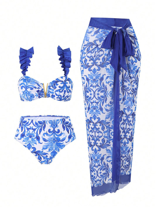 Zπ3pcs Blue Bikini Set