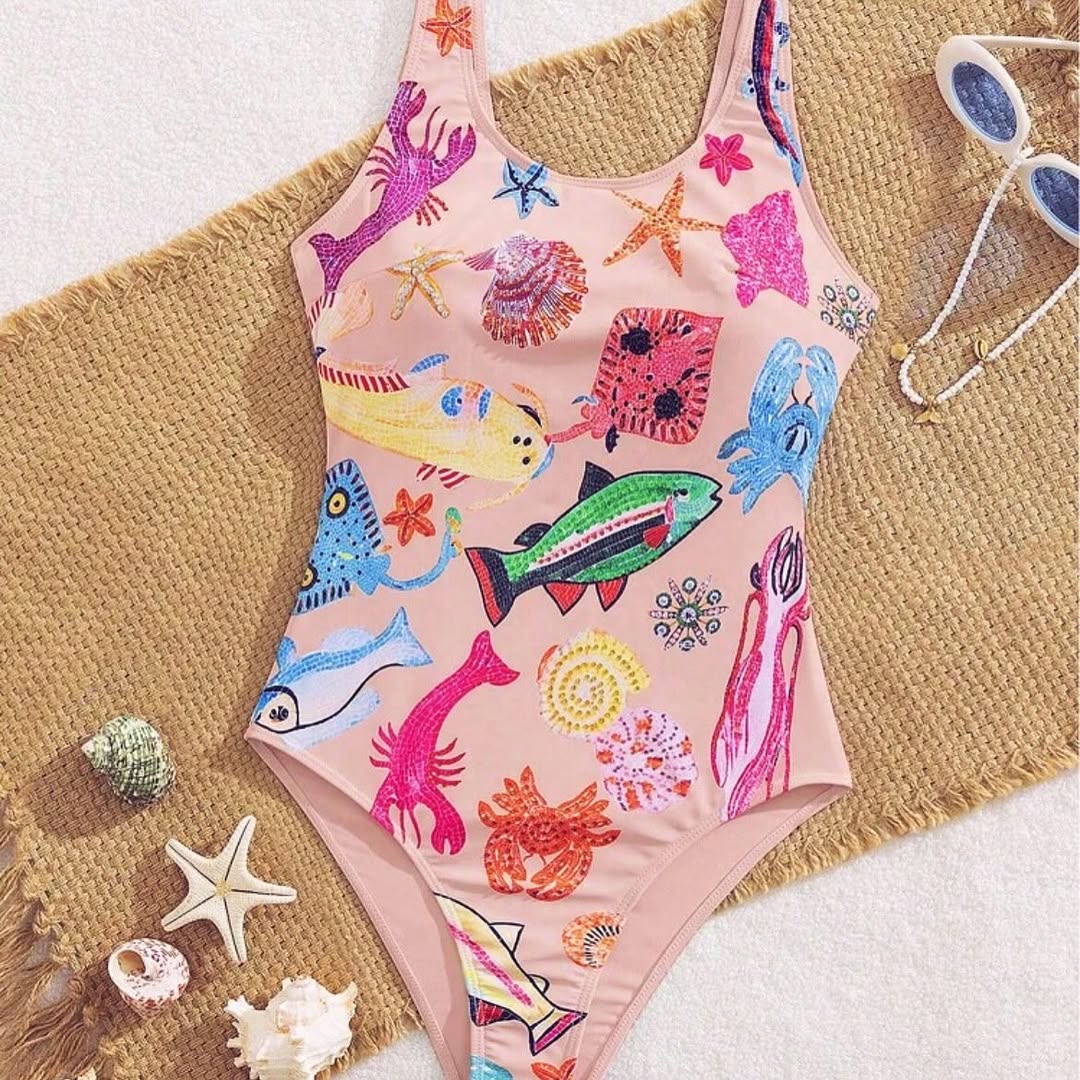 Rhinestone Printed One-Piece