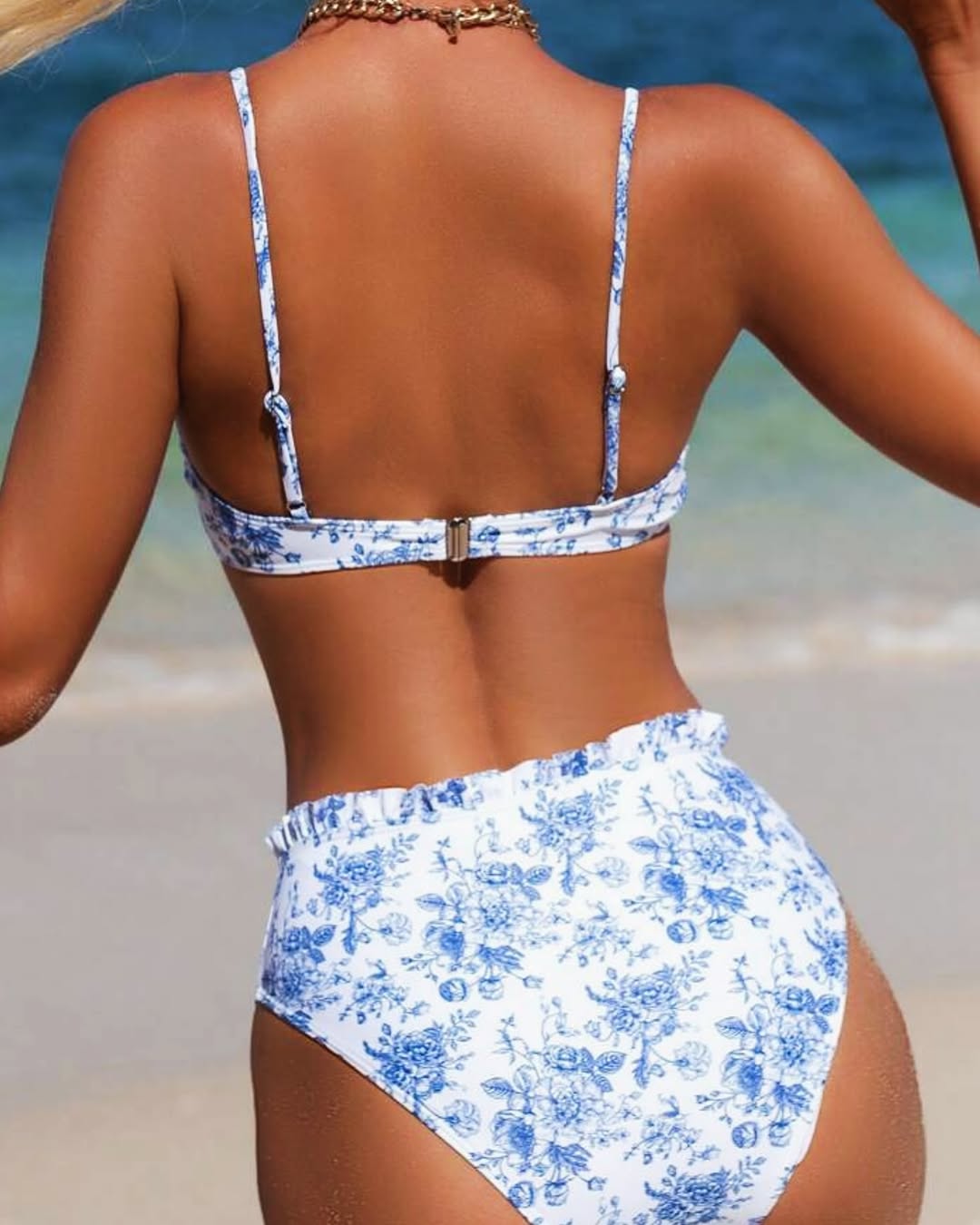 Blue/White High Waist Bikini