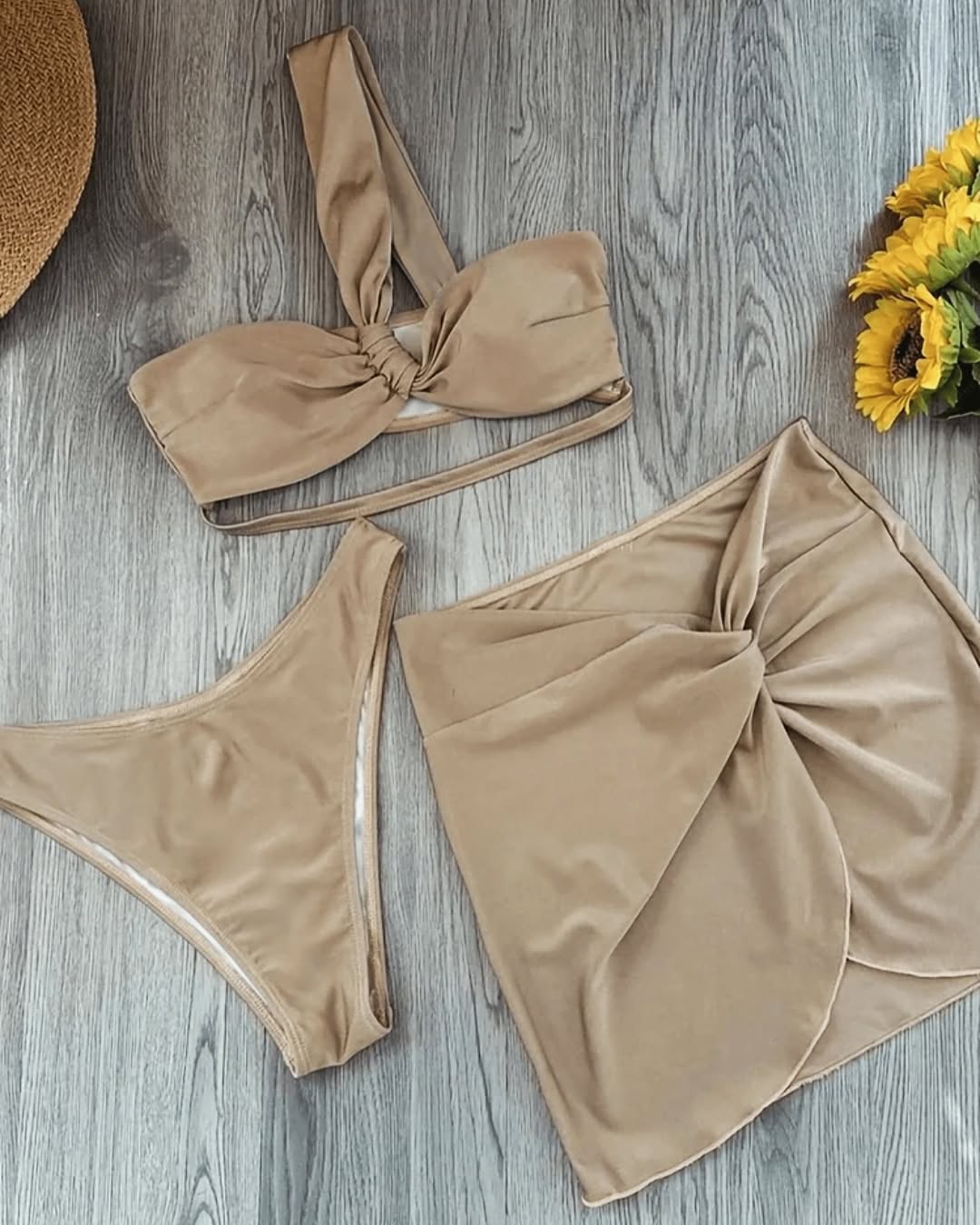 Zš3pcs Beige Bikini Set