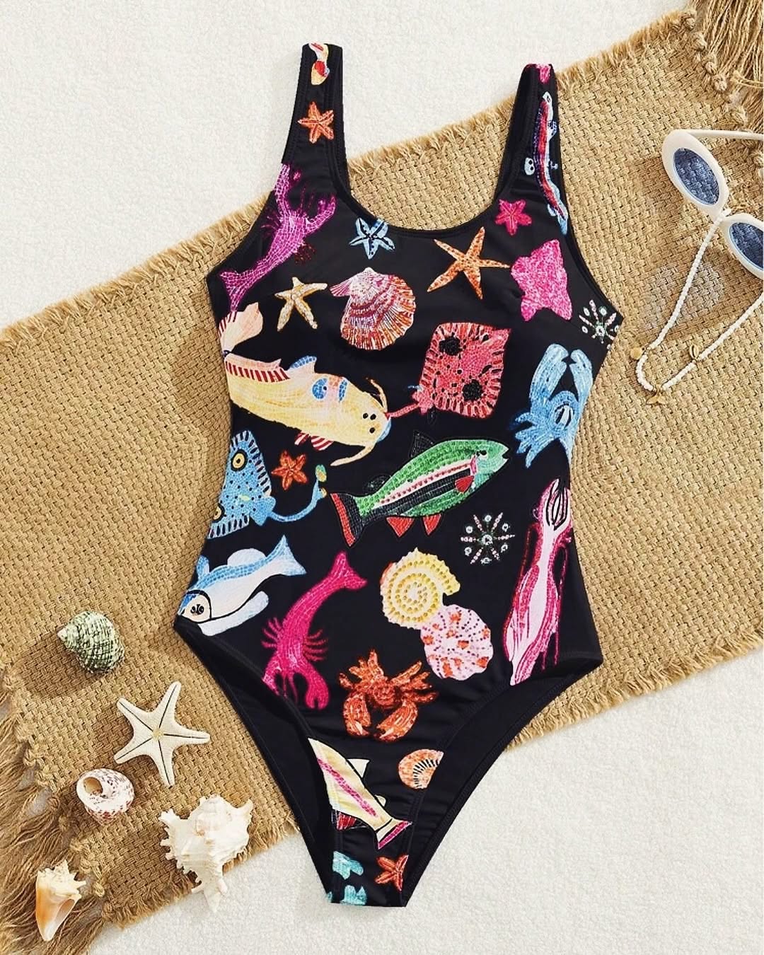 Rhinestone Printed One-Piece