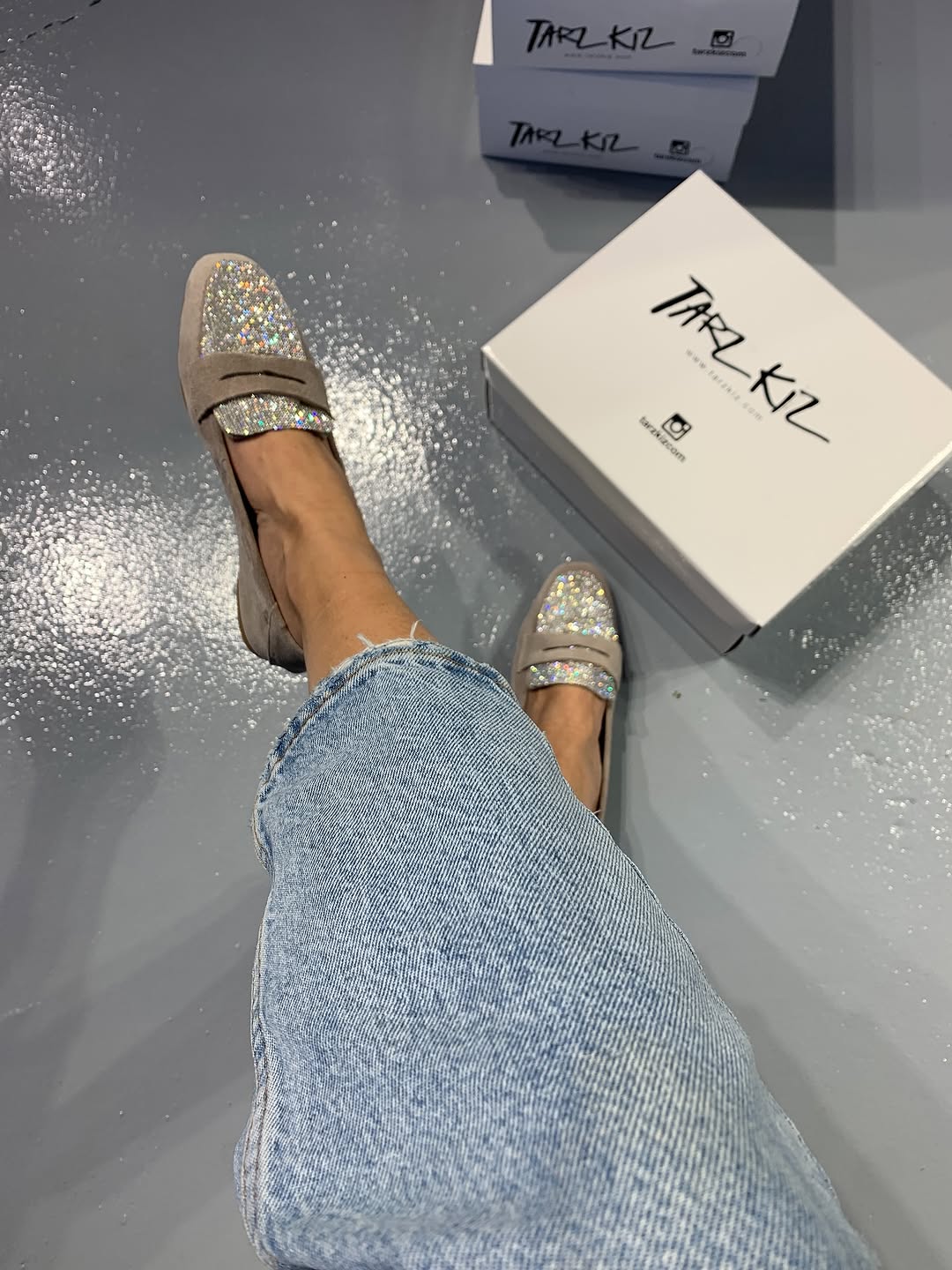 .NEW Rhinestone Genuine Suede Loafers