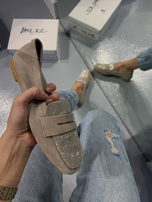 .NEW Rhinestone Genuine Suede Loafers